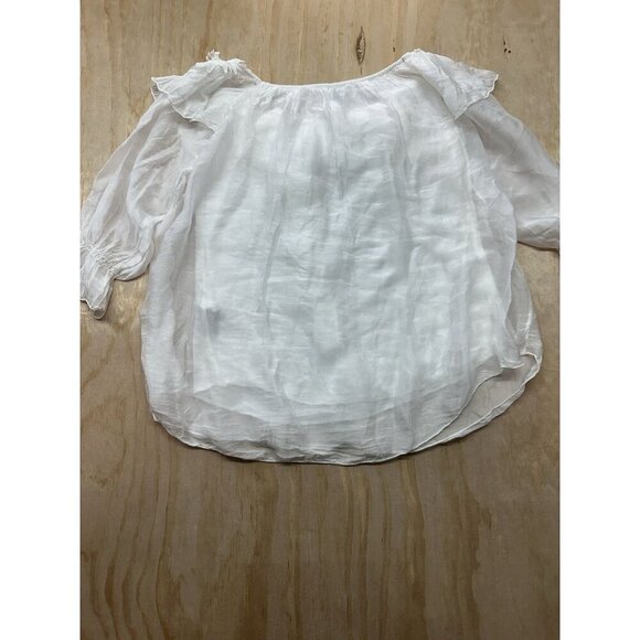 Le Marais Blouse Made In Italy Sz M White Lace Billowing Silk Lined Eloquent - Picture 4 of 6